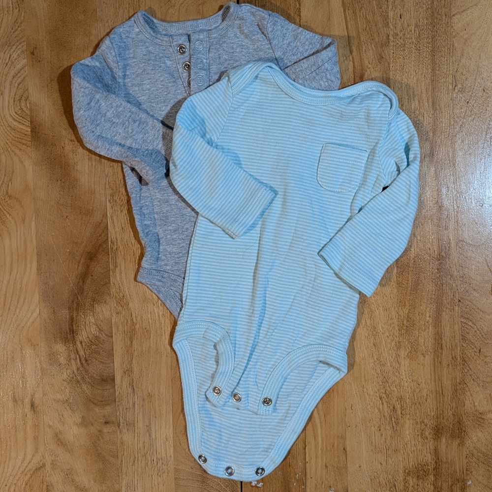 Carter's Blue and Gray Bodysuit Set Long Sleeve Cotton
